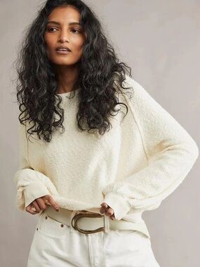 Free People Found My Friend Ivory Knotted texture Knit Pullover Sweater